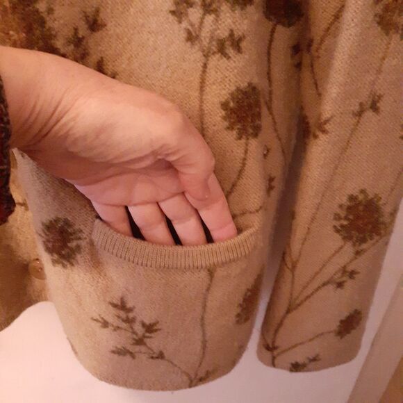 Herman Geist Wool Cardigan Sweater Womens Xl  Heavy Warm Jacket Tan Brown Floral - Picture 8 of 8